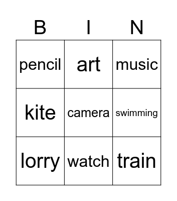 Playtime Bingo Card