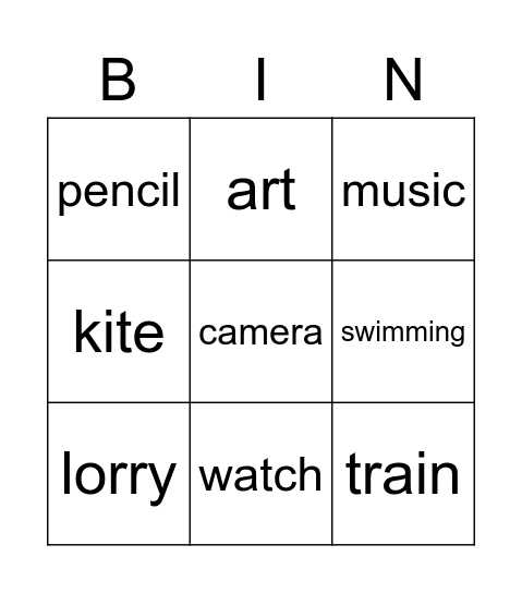 Playtime Bingo Card