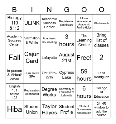 Advising Bingo Card