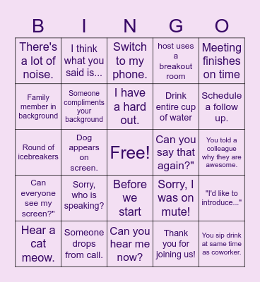 Zoom “Conference Call” Bingo Card