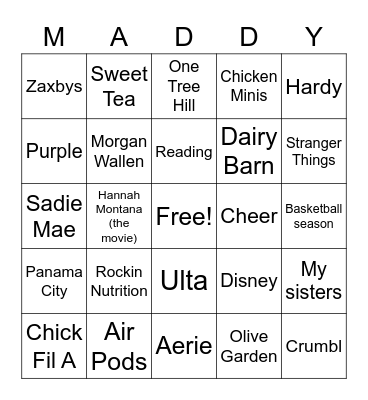 Maddy Turns 16 Bingo Card