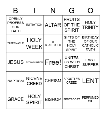 CONFIRMATION REVIEW BINGO GAME Bingo Card