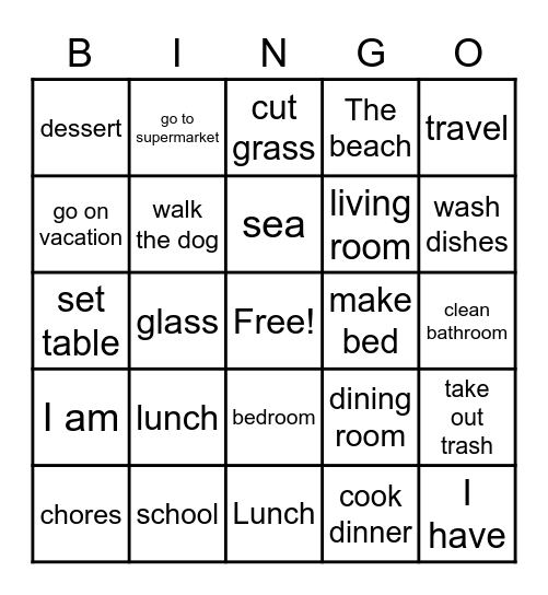 Chores / House Bingo Card