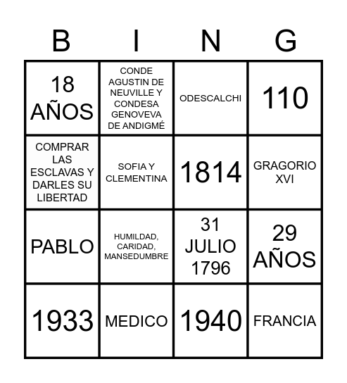 SANTA MARIA EUFRASIA Bingo Card