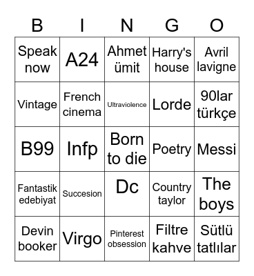 Bizim bingo ablam Bingo Card
