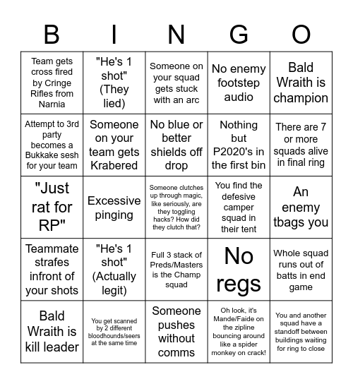 Apex Ranked Bingo Card