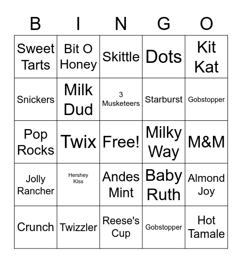 Candy Bingo Card