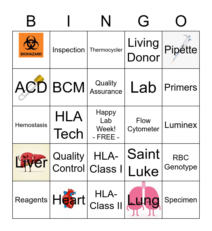 BCM HLA Lab Week 2023! Bingo Card