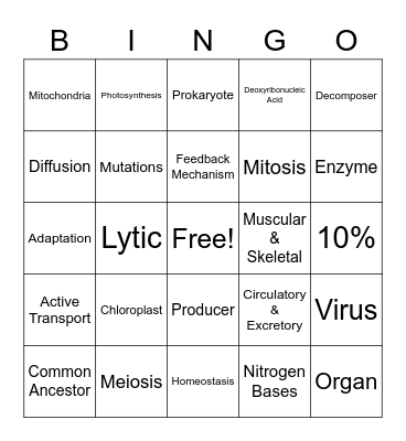 EOC Biology Bingo Card