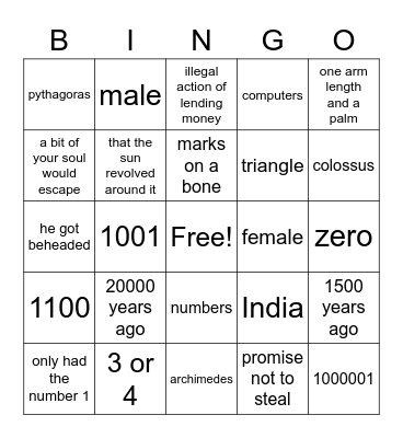 Story of 1 Bingo Card