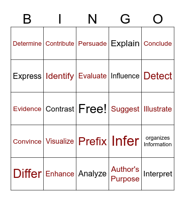 STAAR VERBS Bingo Card