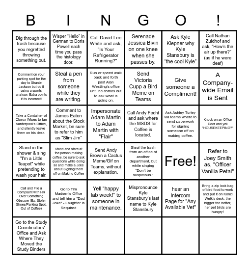 Lab Week Scavenger Hunt Bingo Card