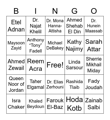 Arab American Heritage Month Bingo Card