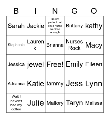 Nurse's Week Bingo Card