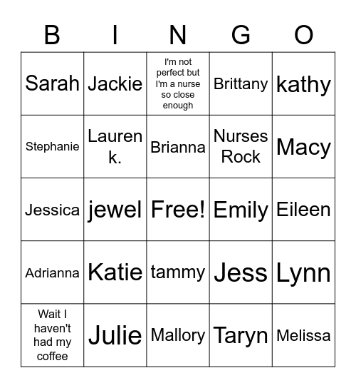 Nurse's Week Bingo Card