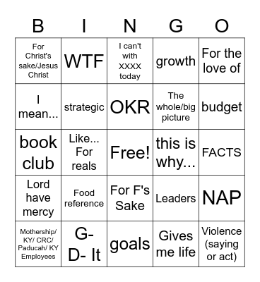 Sarahisms Bingo Card