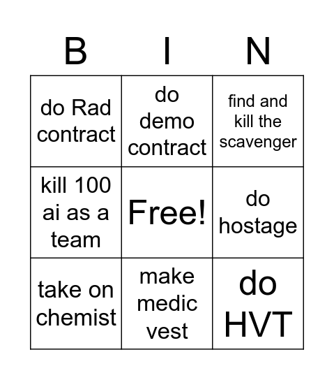 DMZ Bingo! Bingo Card