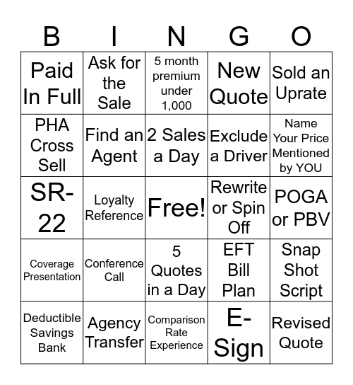 Progressive Bingo Card