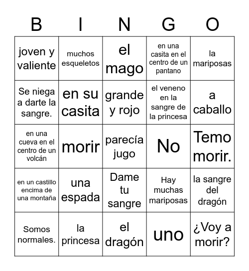 El Antídoto del Dragón - respuestas Bingo Card