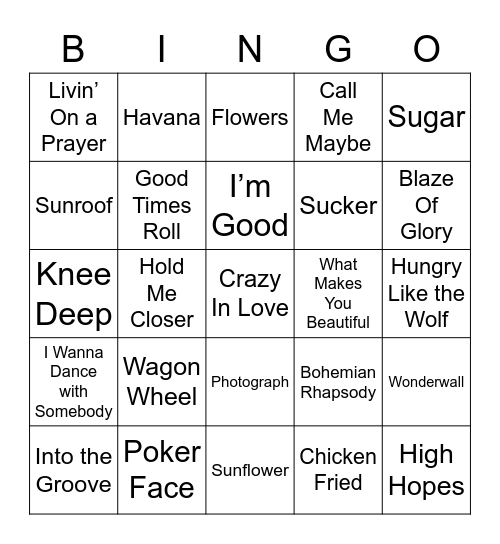 Music Bingo Card