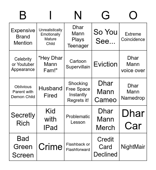 Dhar Mann Bingo Card