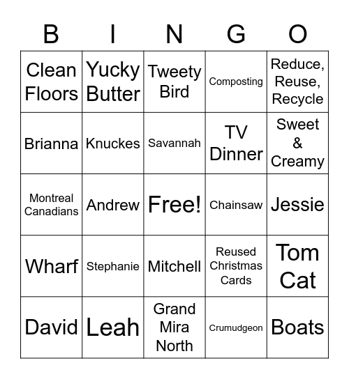 Tom's Favourite Things! Bingo Card