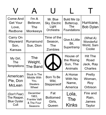 VOBingo - 60s and 70s Bingo Card