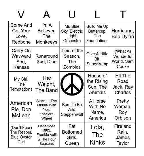 VOBingo - 60s and 70s Bingo Card