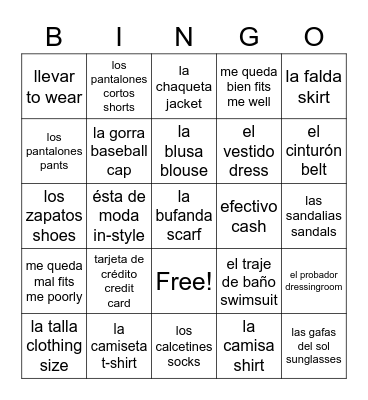 Ir de compras Bingo Card