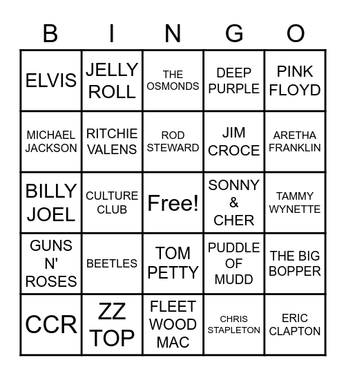 6 DECADES OF MUSIC Bingo Card