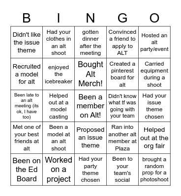ALT BINGO Card