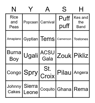 ACSU Gala Bingo Card