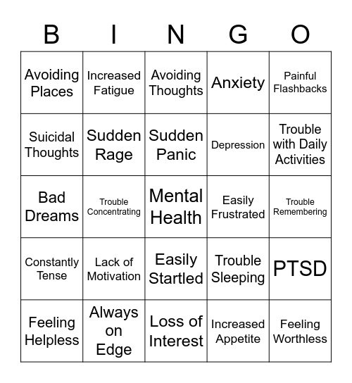 Mental Health Awareness Bingo Card