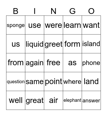 January 6th 2016 Bingo Card