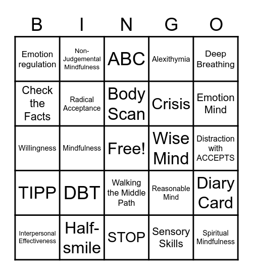 DBT Bingo Card