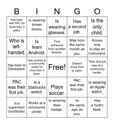 Find Someone Who... Bingo Card