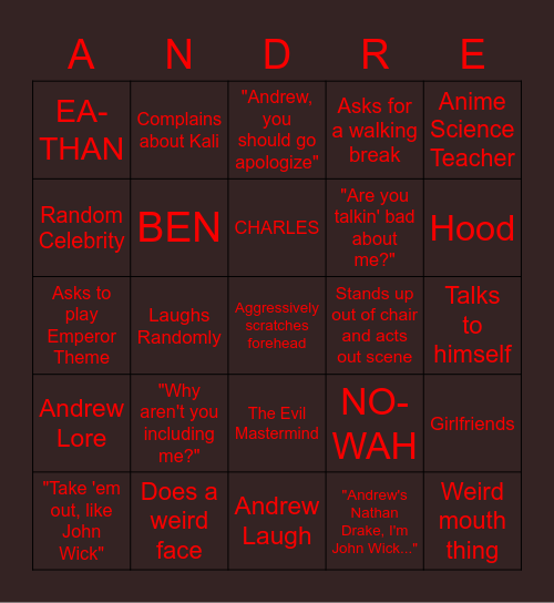 Emperor Bingo Card
