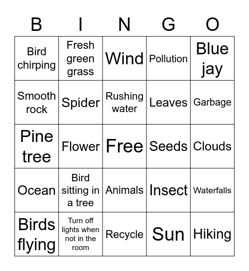 Earth Day Bingo Card