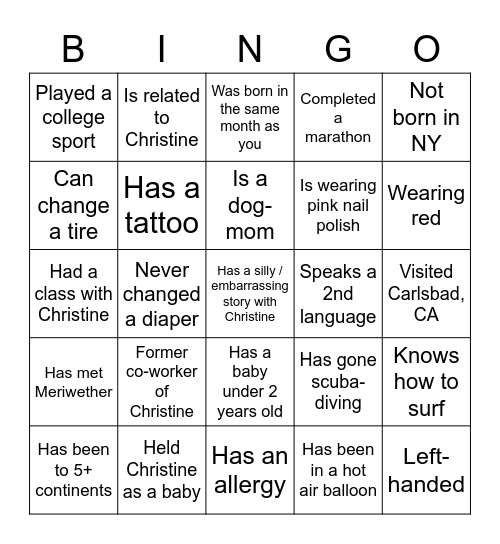 Find the Guest BINGO! Bingo Card