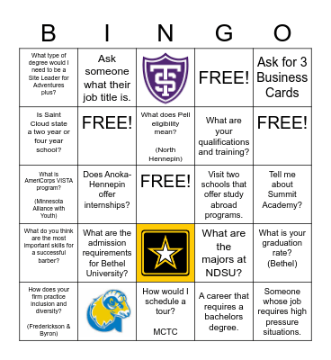 College & Career Fair Bingo Card