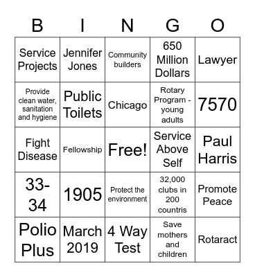 Rotary Bingo Card