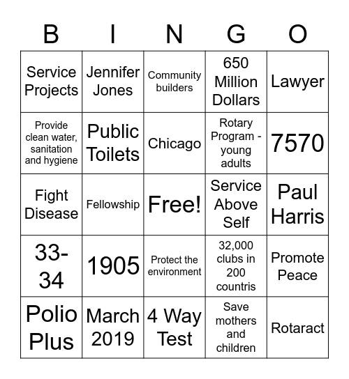 Rotary Bingo Card