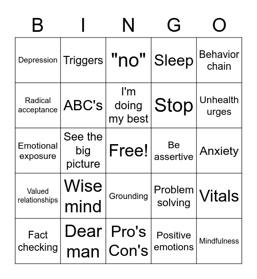 DBT BINGO Card