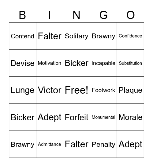 Vocabulary Bingo Card