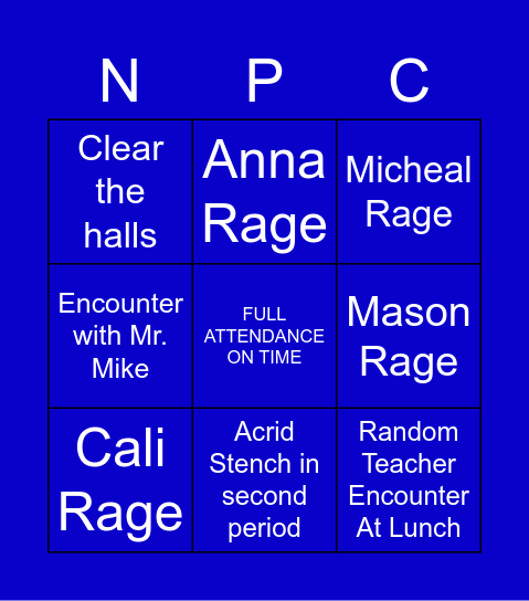 Random Encounters/Events Bingo Card