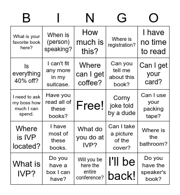 IVP Conference Bingo Card