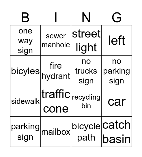 Things at the street Bingo Card