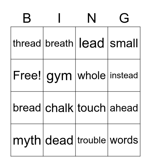 U5, W5 Spelling Bingo Card