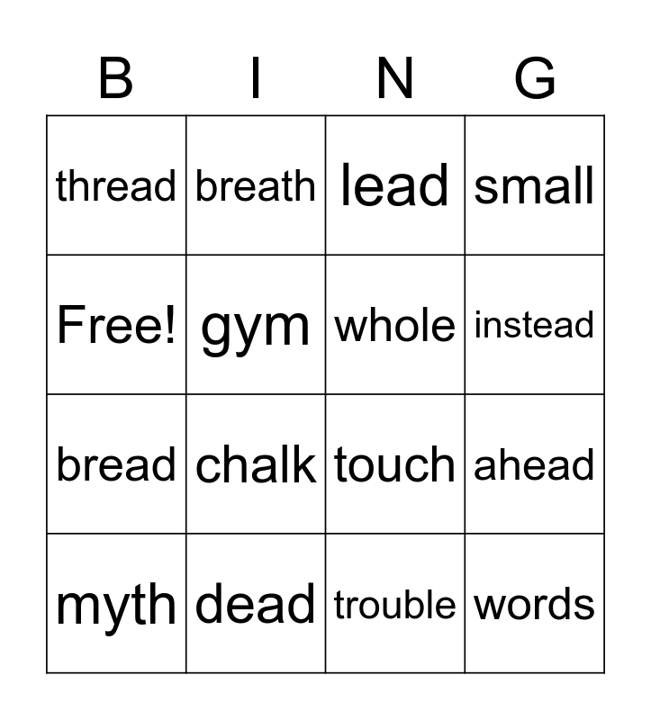 U5, W5 Spelling Bingo Card