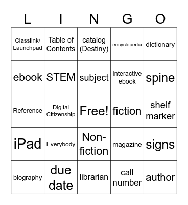 Library Bingo Card